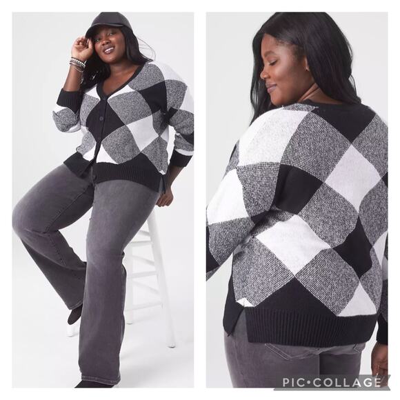 Lane Bryant Sweaters - Lane Bryant Black White Plaid Cardigan Sweater NEW 14/16